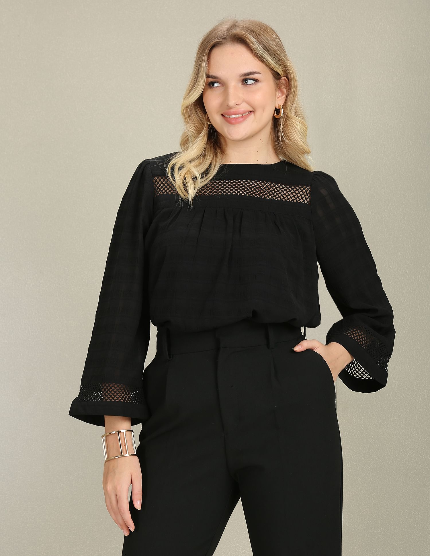 U.S. Polo Assn. Women Lace Detail Long Sleeve Top