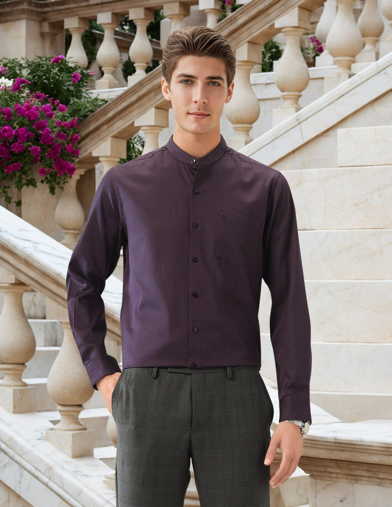 Arrow Textured Manhattan Slim Fit Ceremonial Shirt