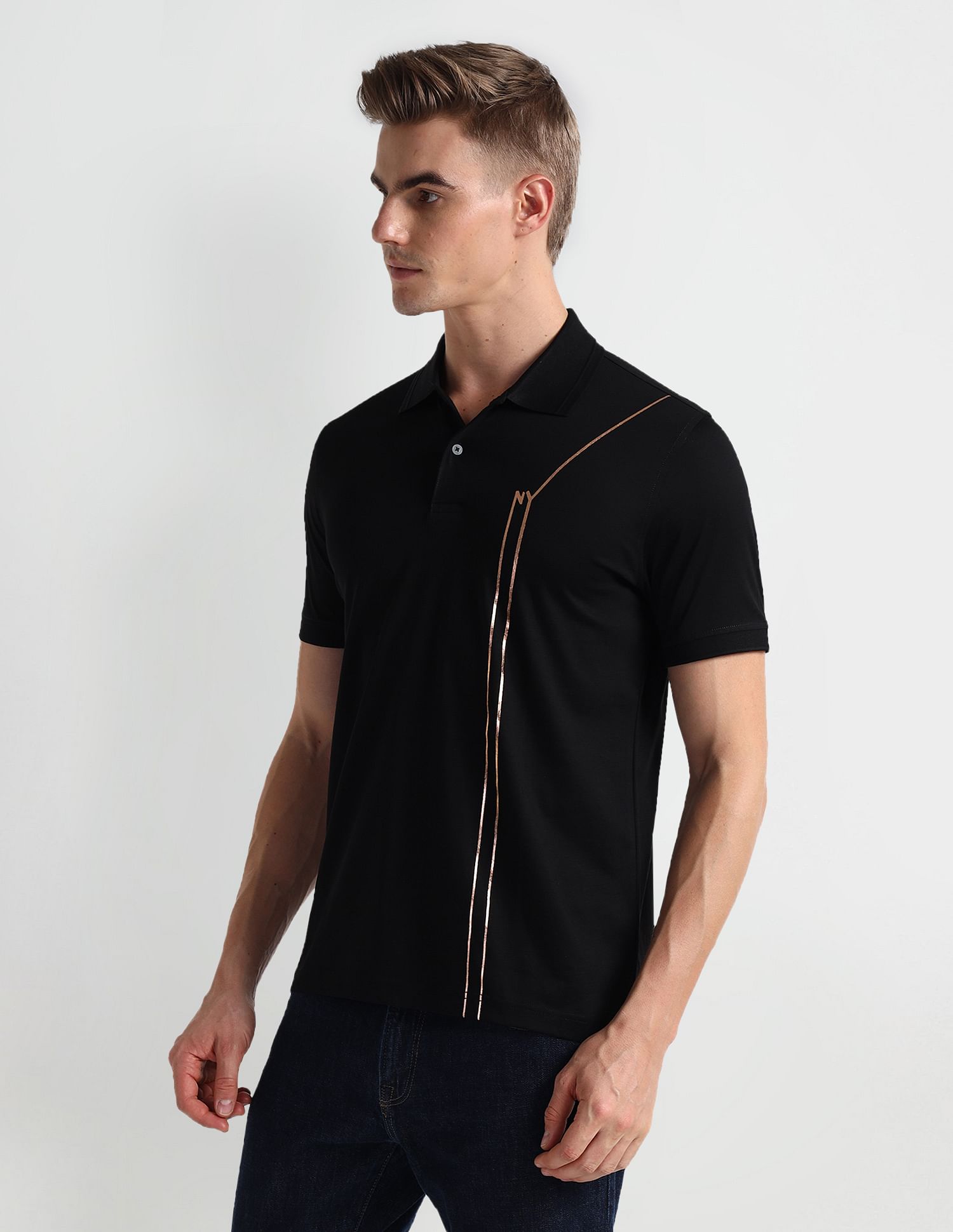 Arrow Newyork Brand Stripe Pique Polo Shirt