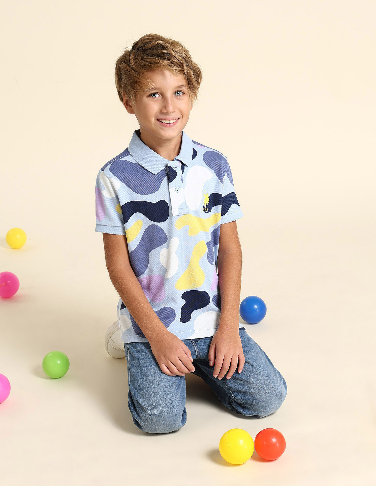 U.S. Polo Assn. Kids Boys Regular Fit Abstract Printed Polo Shirt