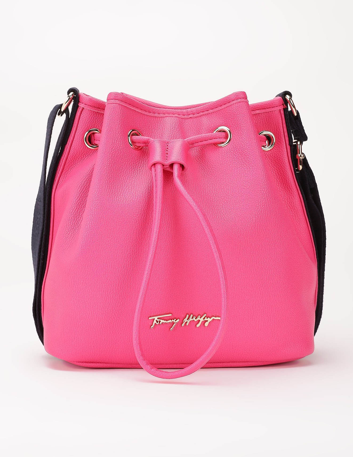 Tommy Hilfiger Solid Pink Pu Bucket Bag