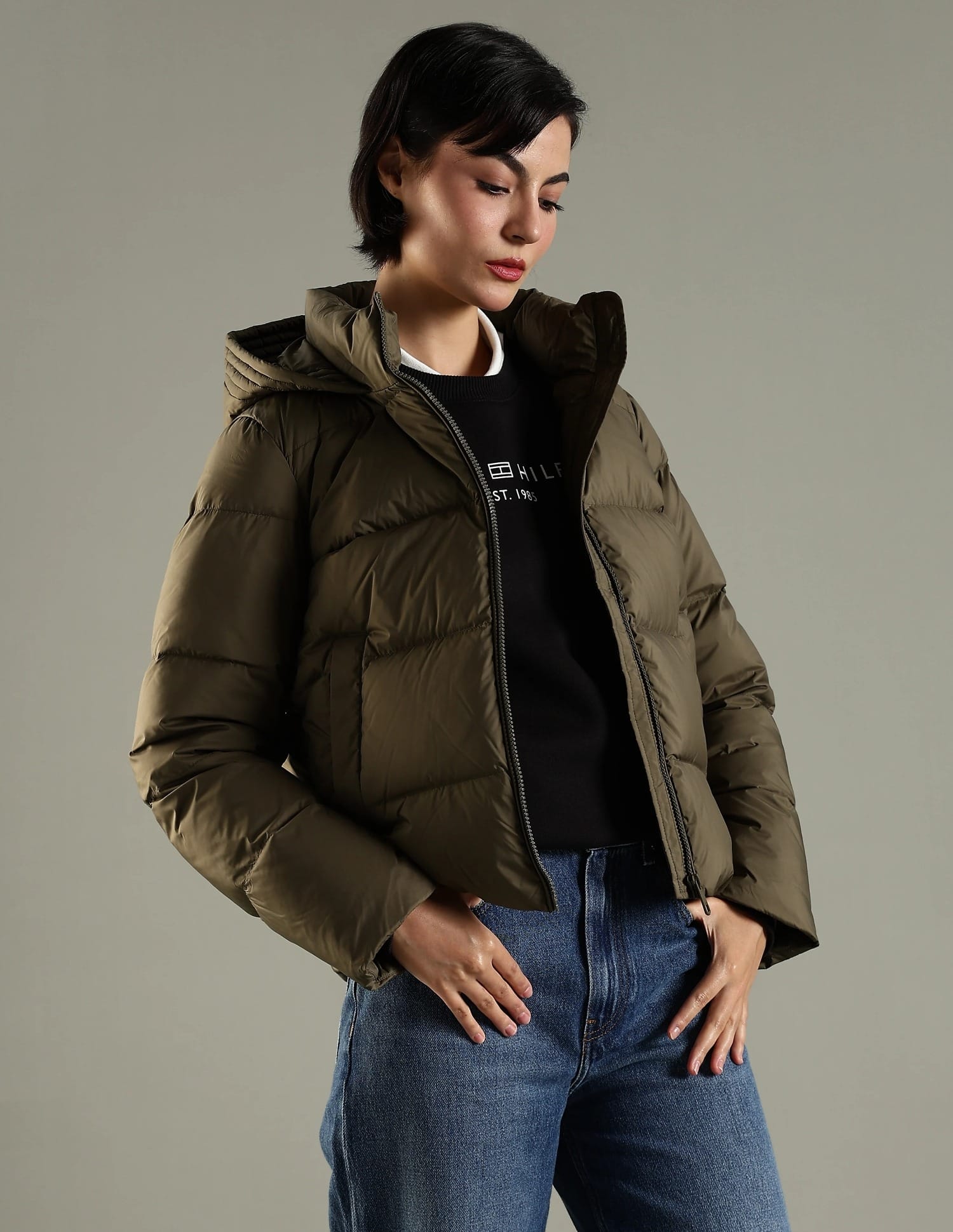 Buy Tommy Hilfiger Regular Fit Polyester Hooded Neck Puffer Jacket 