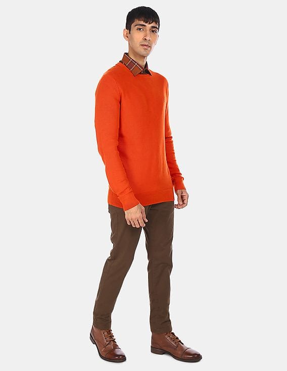 Buy Tommy Hilfiger Men Orange Crew Neck 