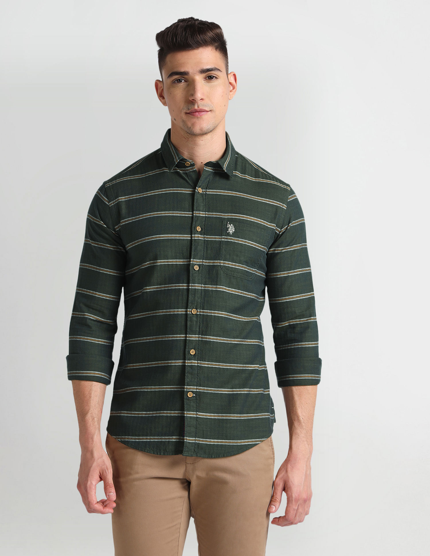 U.S. Polo Assn. Denim Co. Horizontal Stripe Herringbone Shirt
