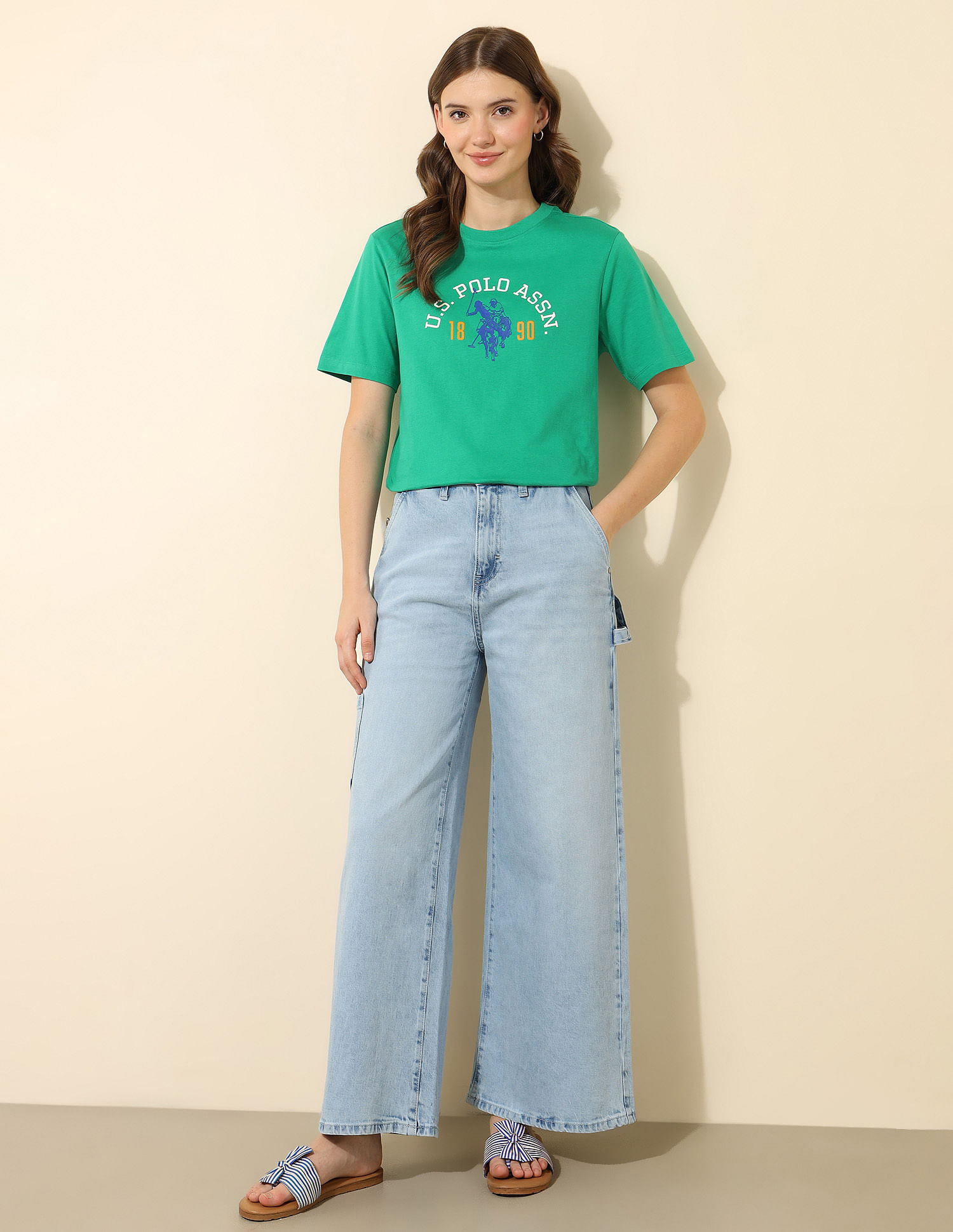 U.S. Polo Assn. Women Boxy Fit Brand Printed T-Shirt