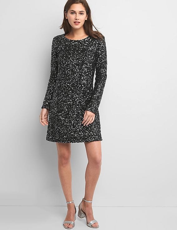 sequin swing dress with sleeves Emmy Short-Sleeve Swing Mini Dress by Maeve: Sequin Edition