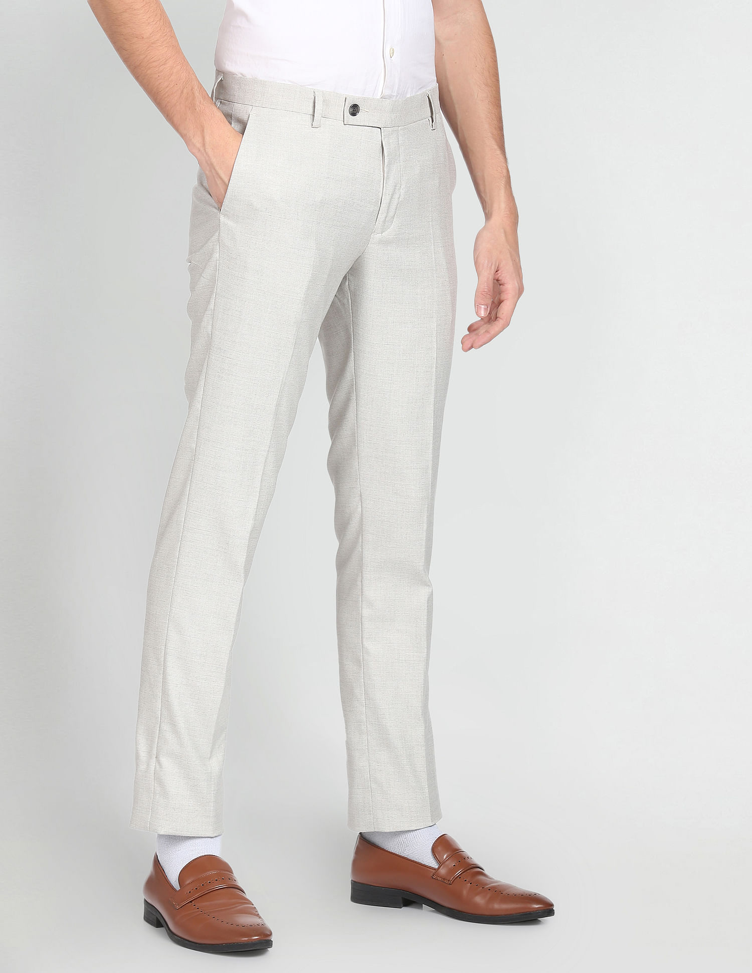 Buy Arrow Grey Tapered Fit Flat Front Trousers for Men's Online @ Tata CLiQ