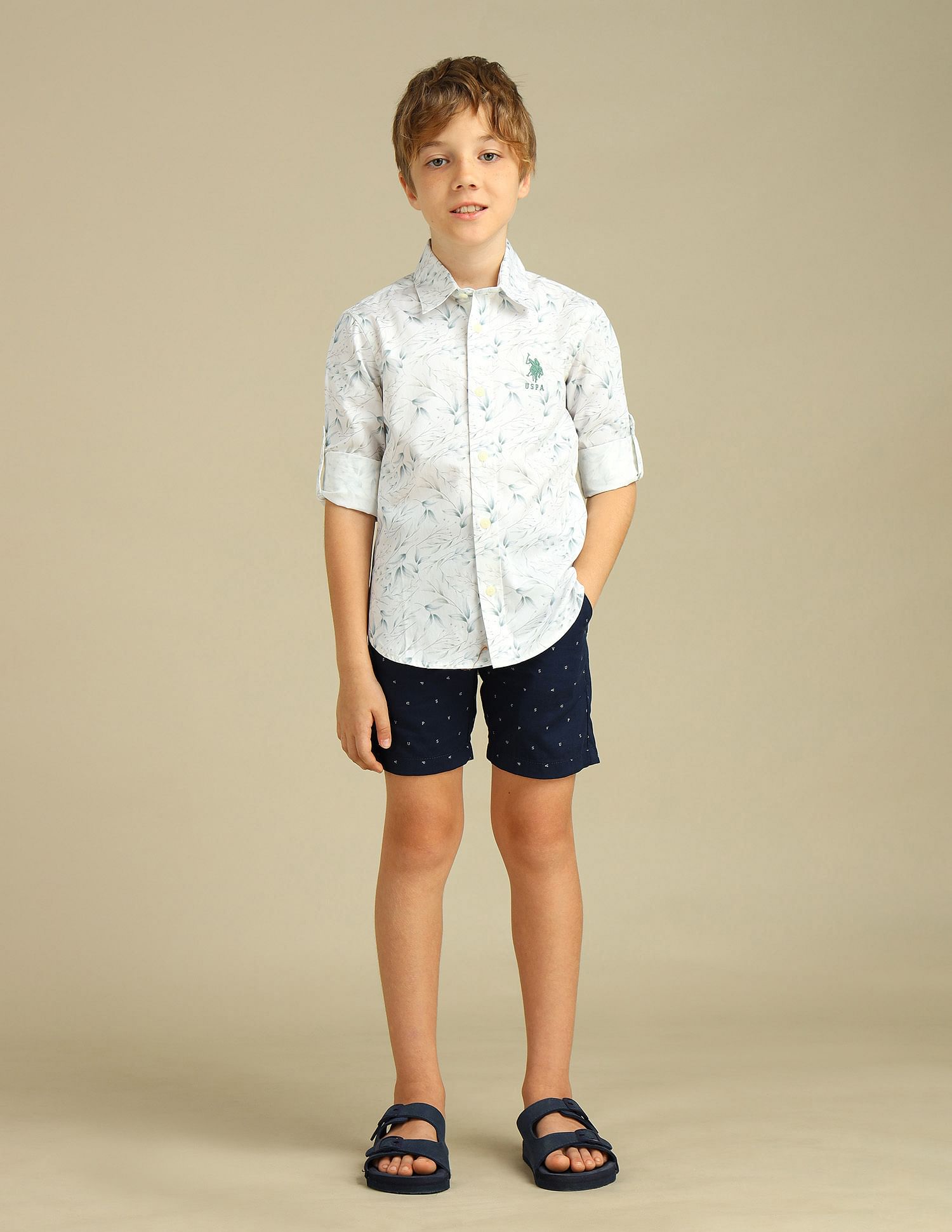 U.S. Polo Assn. Kids Boys Spread Collar Tropical Shirt