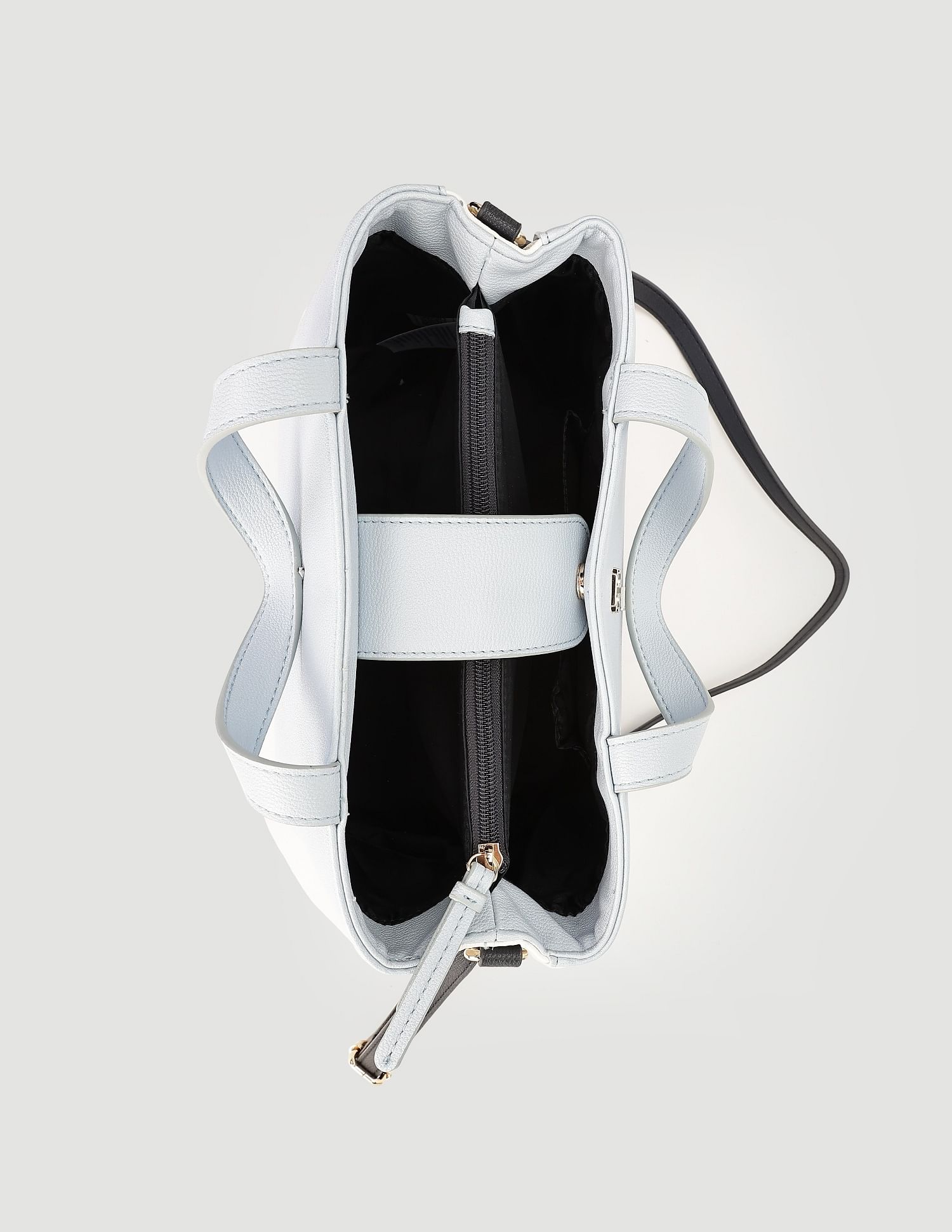 Tommy Hilfiger Solid Blue PU Hand Bags