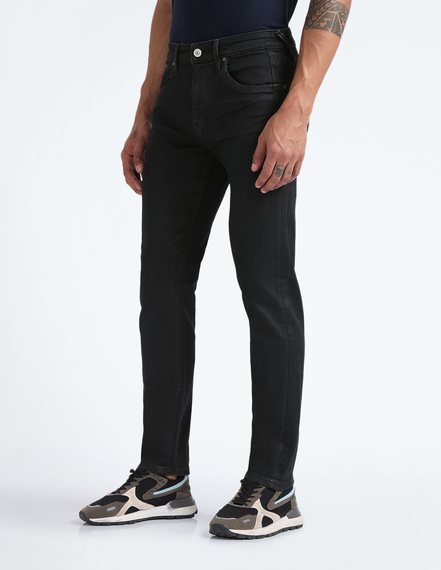 Flying Machine Mid Rise Slash Slim Tapered Jeans