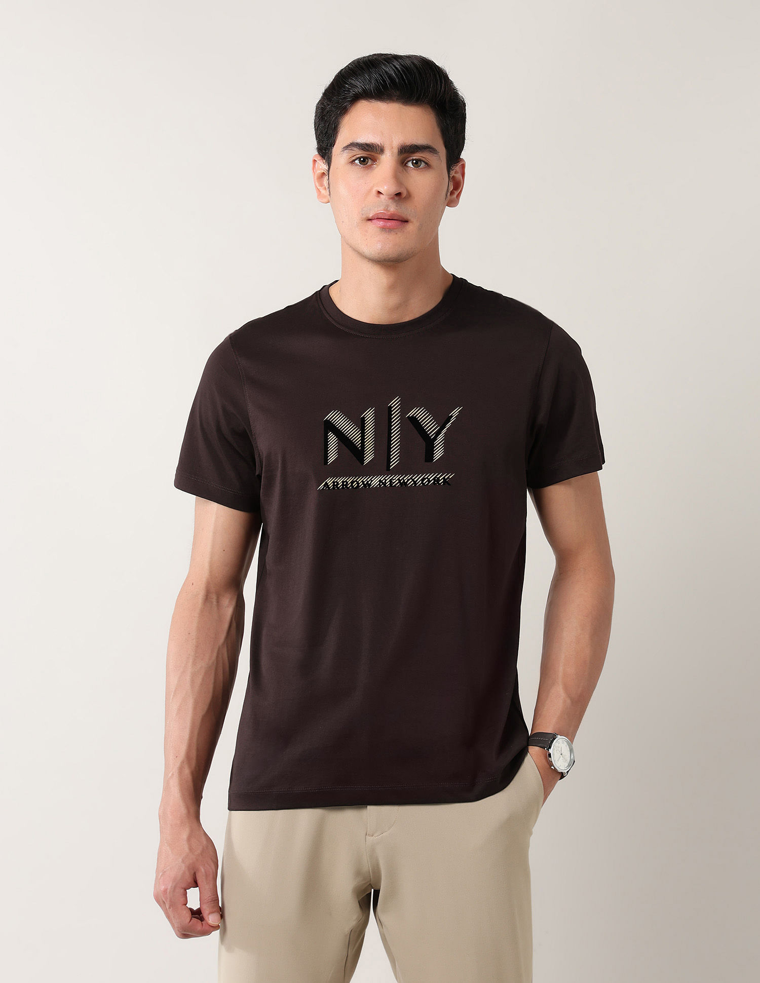 Arrow Newyork Brand Printed Night Is Young T-Shirt