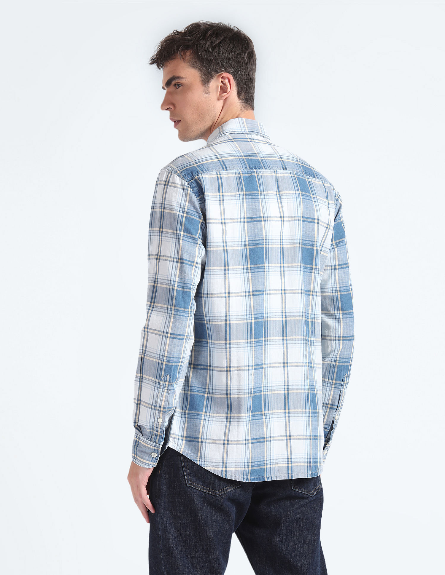 Flying Machine Tartan Check Herringbone Shirt