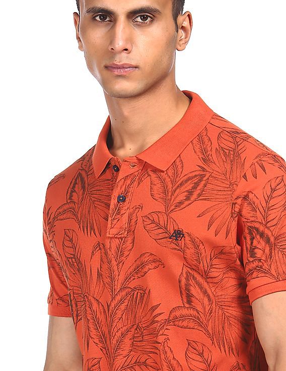 Aeropostale Men Orange Printed Pique Polo Shirt