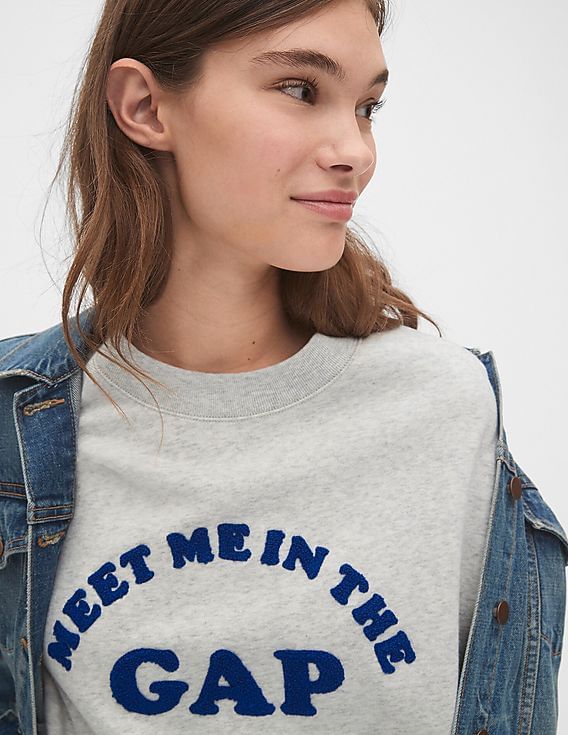 Buy GAP Women Grey Flocked Logo Crewneck Sweatshirt