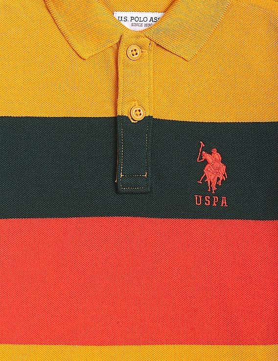 U.S. Polo Assn. Kids Horizontal Stripe Pique Cotton Polo Shirt