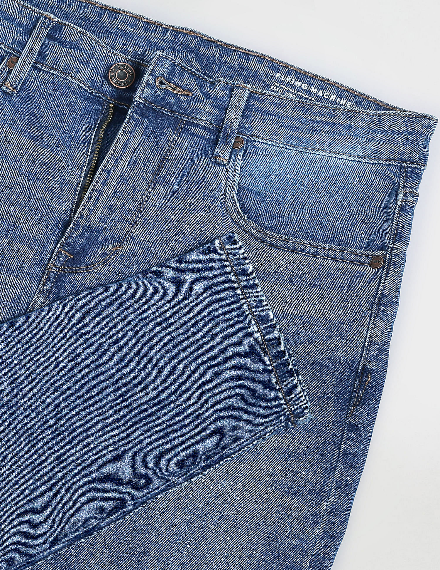 Flying Machine Mid Rise Stone Wash Whiskered Jeans