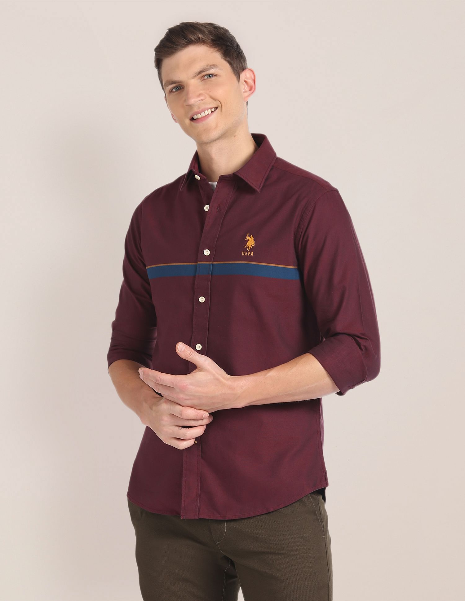 U.S. Polo Assn. Horizontal Stripe Cutaway Collar Shirt