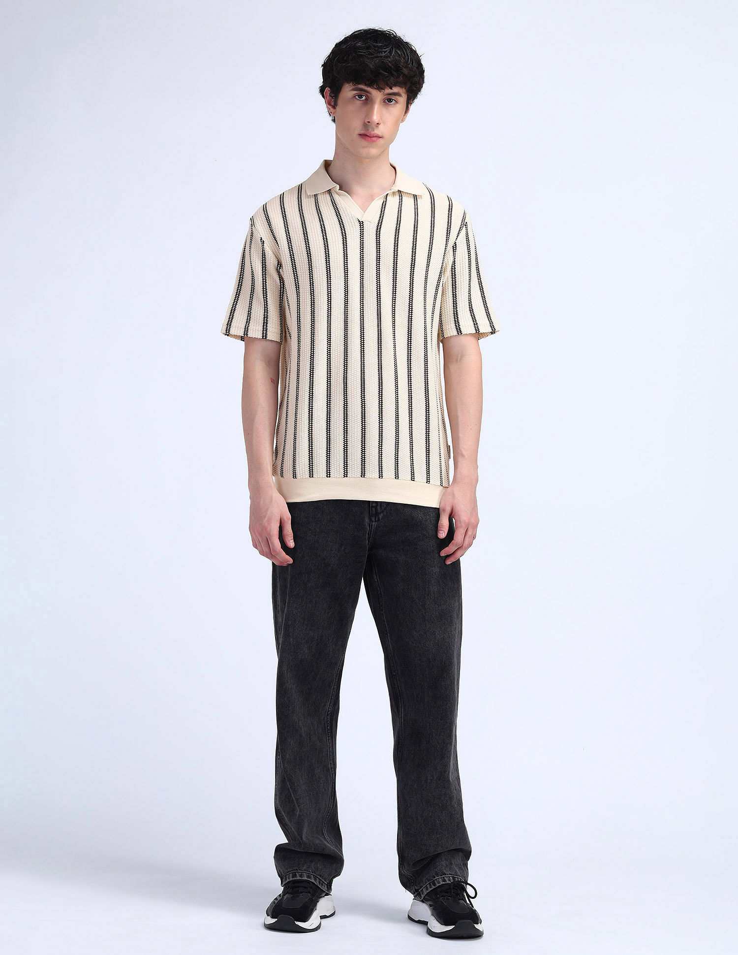 Flying Machine Vertical Striped Relaxed Polo Shirt