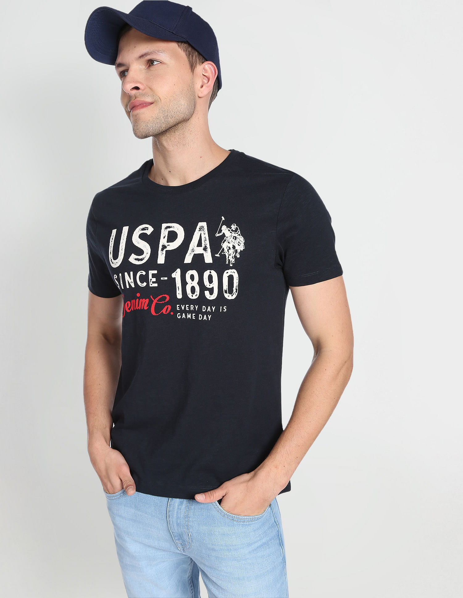 Buy Navy Printed Slim Fit Round Neck T-Shirts for Men Online at Killer Jeans  | 487500