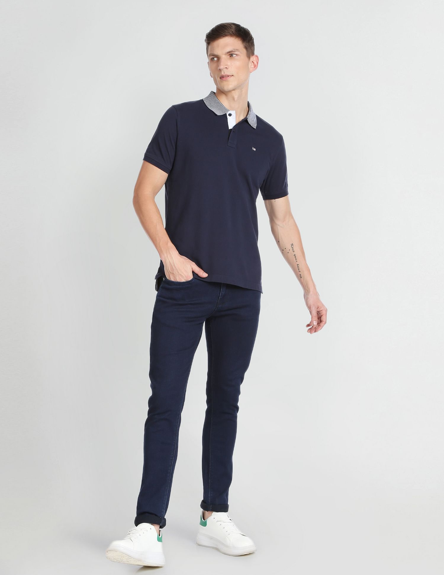 Arrow Sports Stripe Collar Pique Polo Shirt