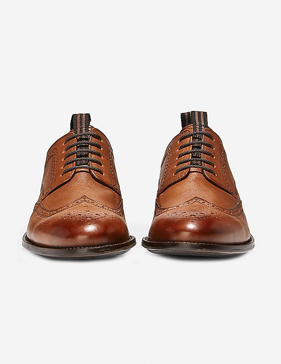 Cole Haan Men Tan Holland Long Wingtip Oxford Shoes