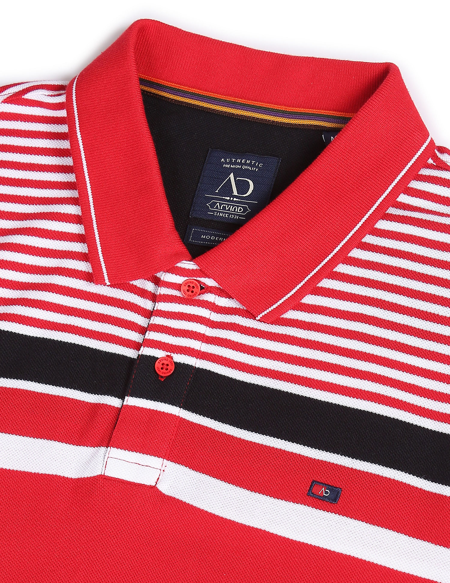 AD by Arvind Cotton Horizontal Stripe Polo Shirt