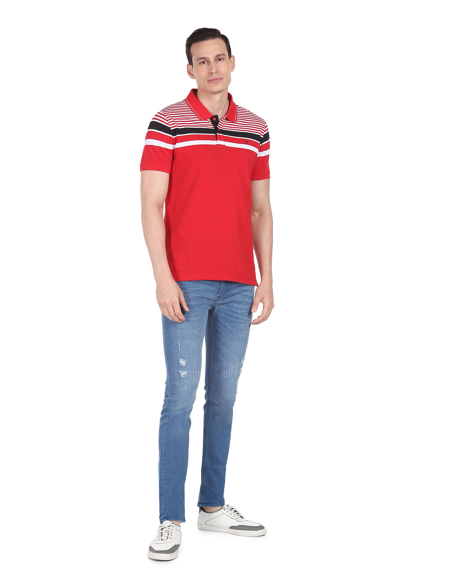 AD by Arvind Cotton Horizontal Stripe Polo Shirt