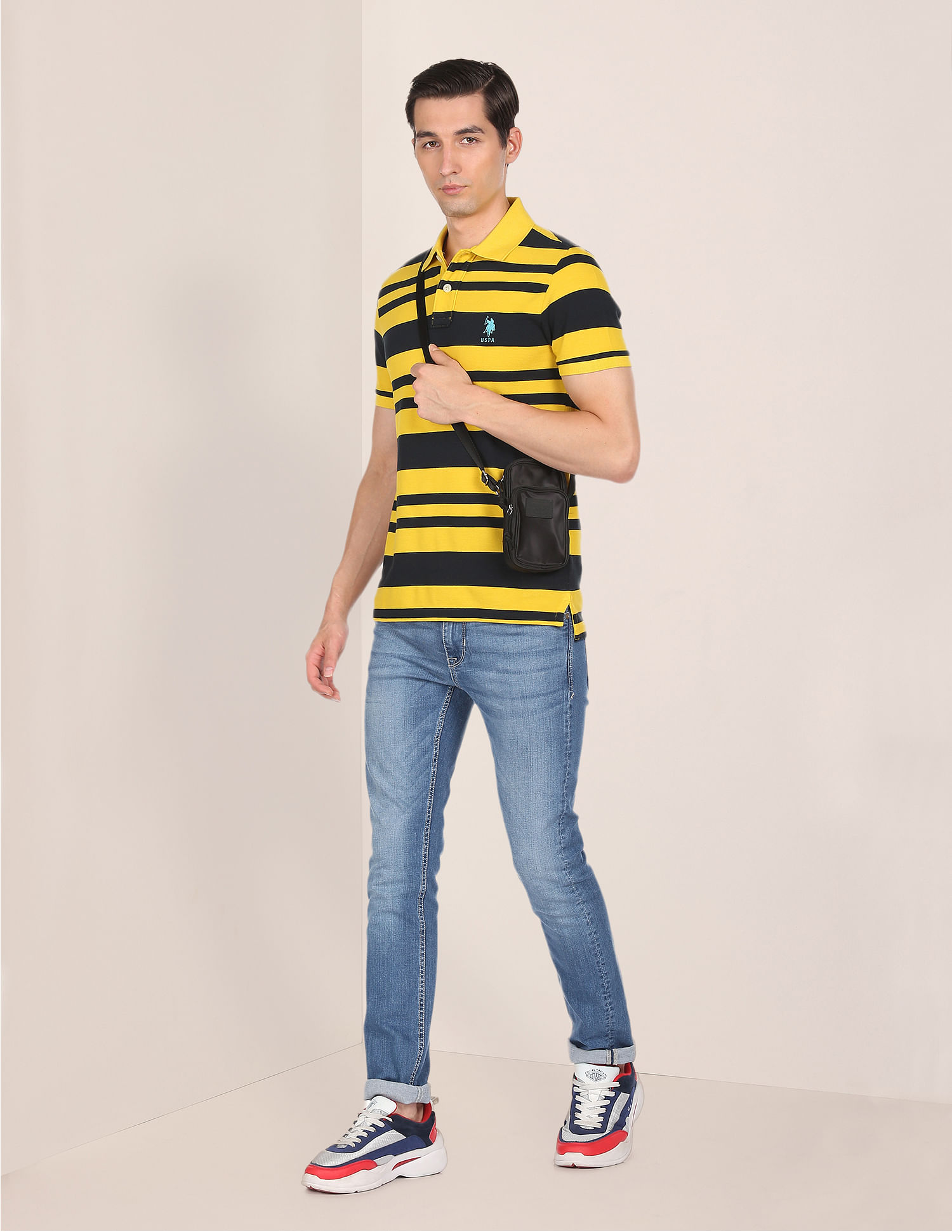 U.S. Polo Assn. Men Yellow Ribbed Collar Pique Polo Shirt