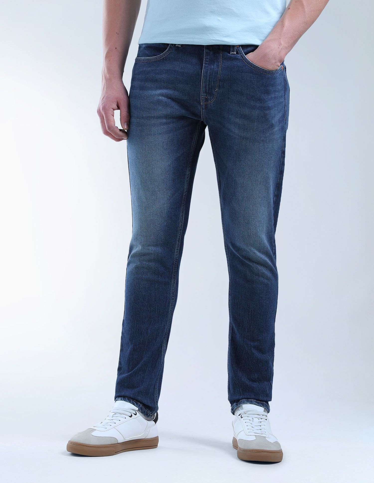Flying Machine Mid Rise Slash Slim Tapered Fit Jeans