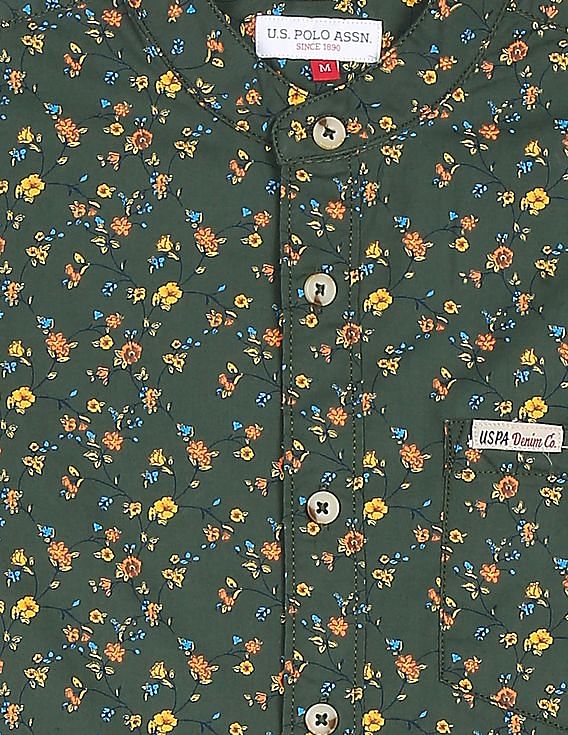 U.S. Polo Assn. Kids Boys Mandarin Collar Printed Shirt