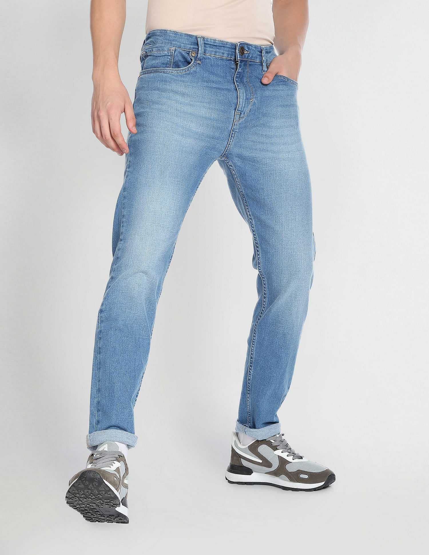 Flying Machine Slash Slim Tapered Fit Mid Rise Jeans