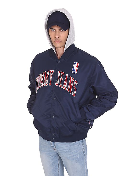 Buy Tommy Hilfiger Men Navy Appliqued NBA Hooded Bomber Jacket - NNNOW.com