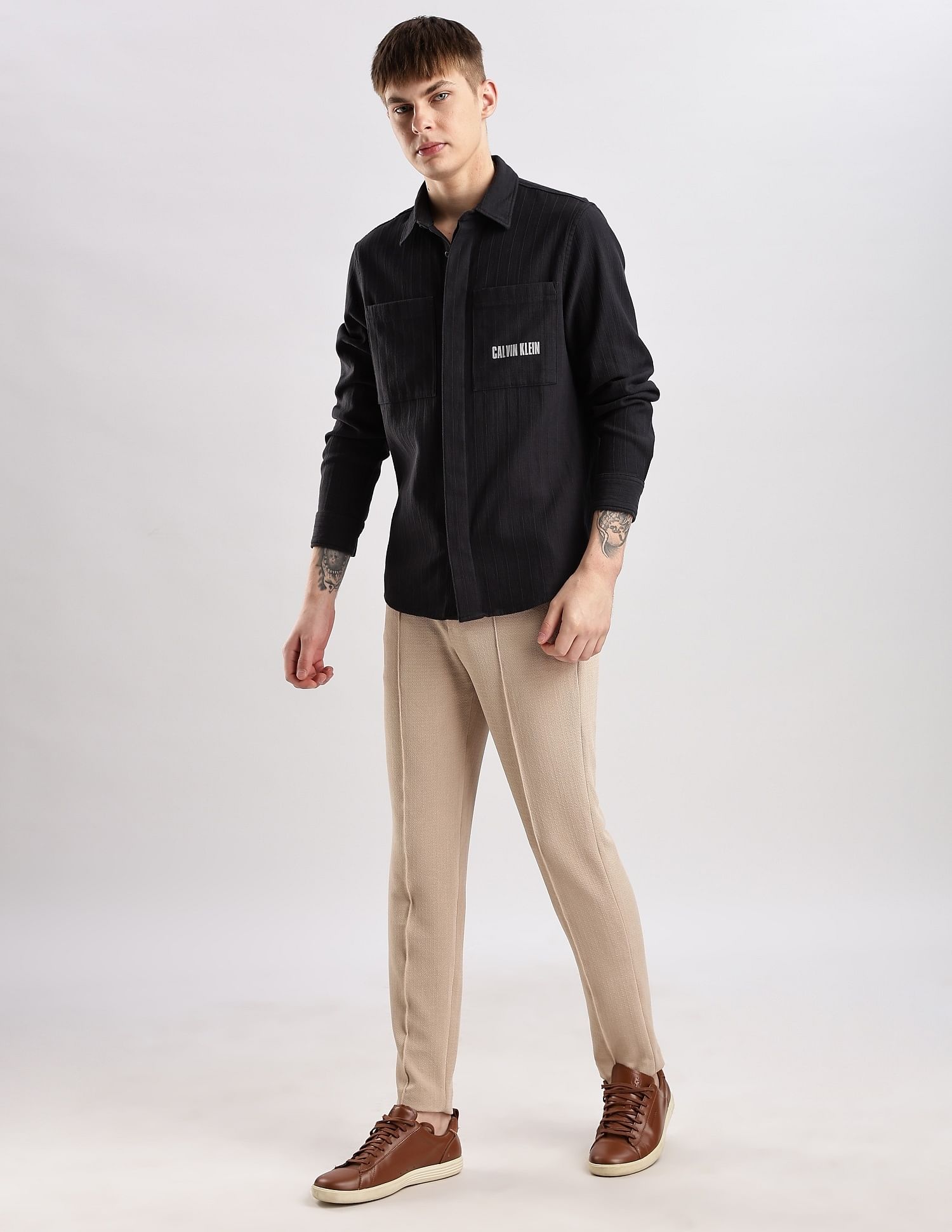 Calvin Klein Jeans Vertical Stripes Regular Fit Dobby Woven Shirt