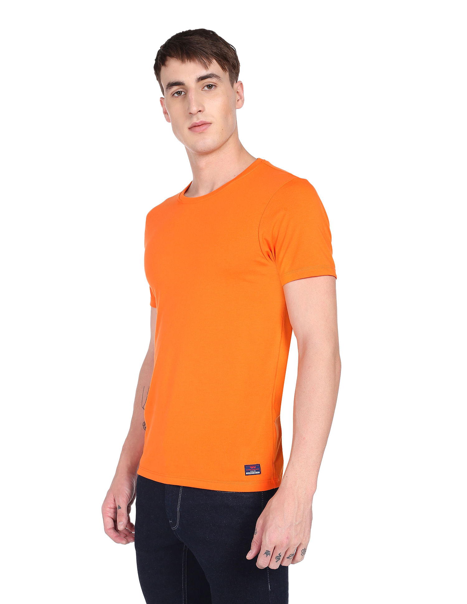 Flying Machine Crew Neck Solid T-Shirt