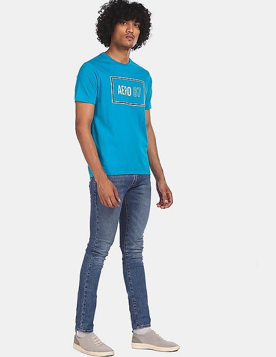 Aeropostale Men Blue Crew Neck Cotton T-Shirt