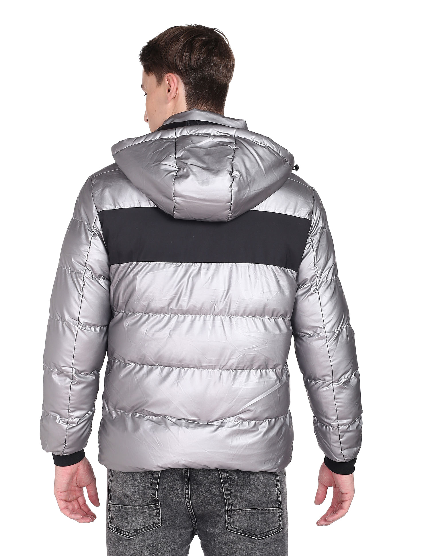 Flying Machine Stand Collar Detachable Hood Quilted Jacket