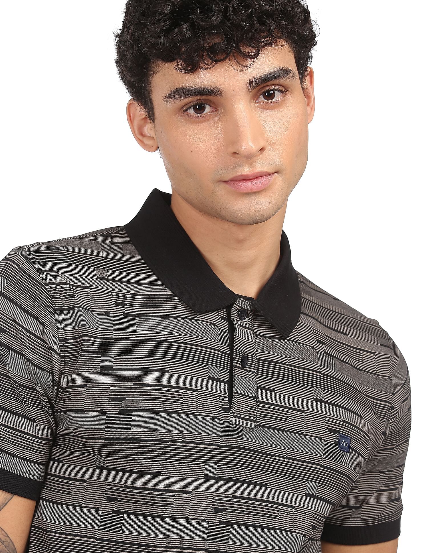 AD by Arvind Cotton Geometric Printed Polo Shirt