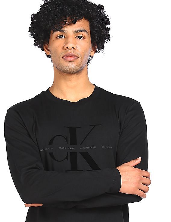 Buy Calvin Klein Men Black Long Sleeve Brand Print T-Shirt 