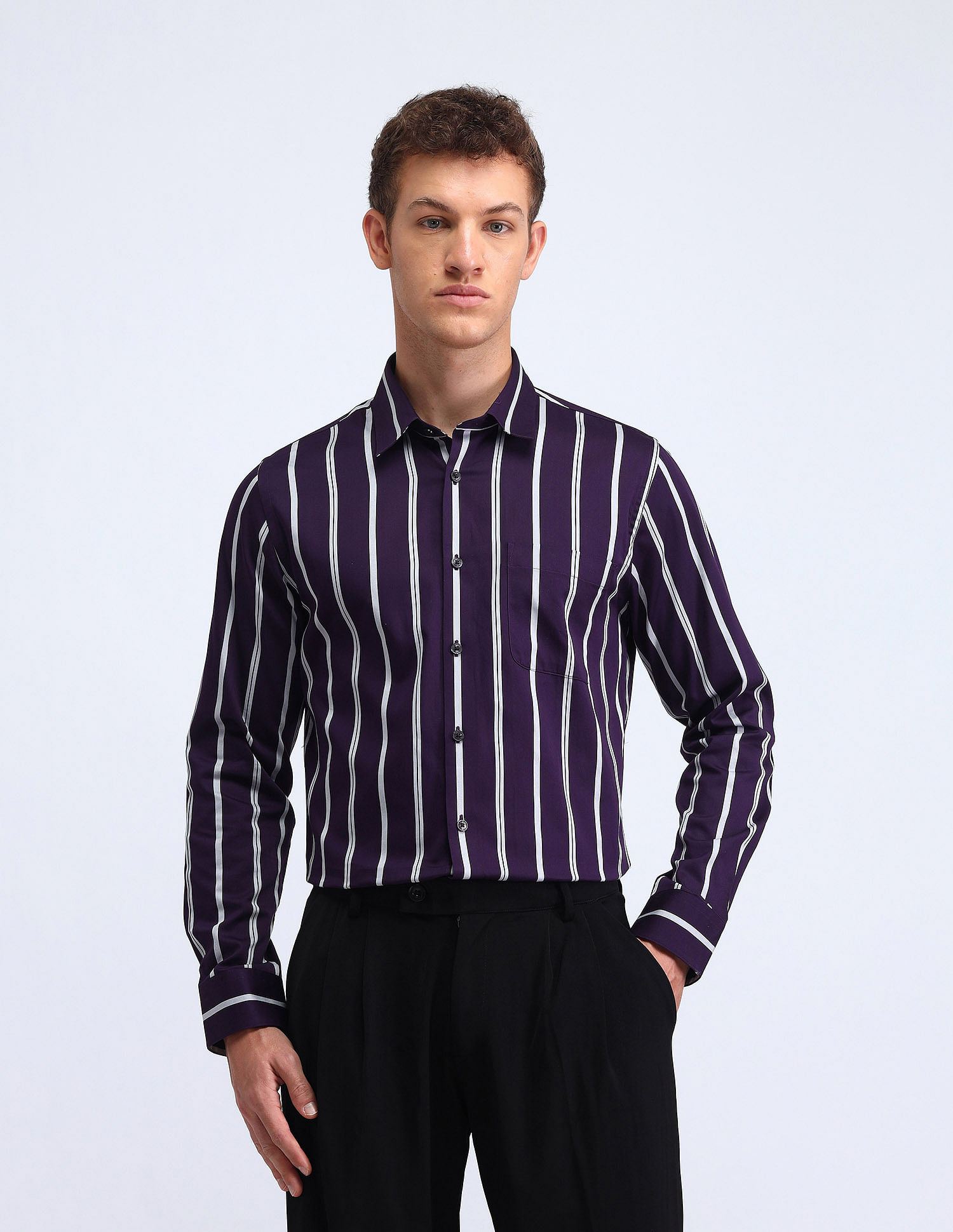 Flying Machine Vertical Striped Satin Shirt