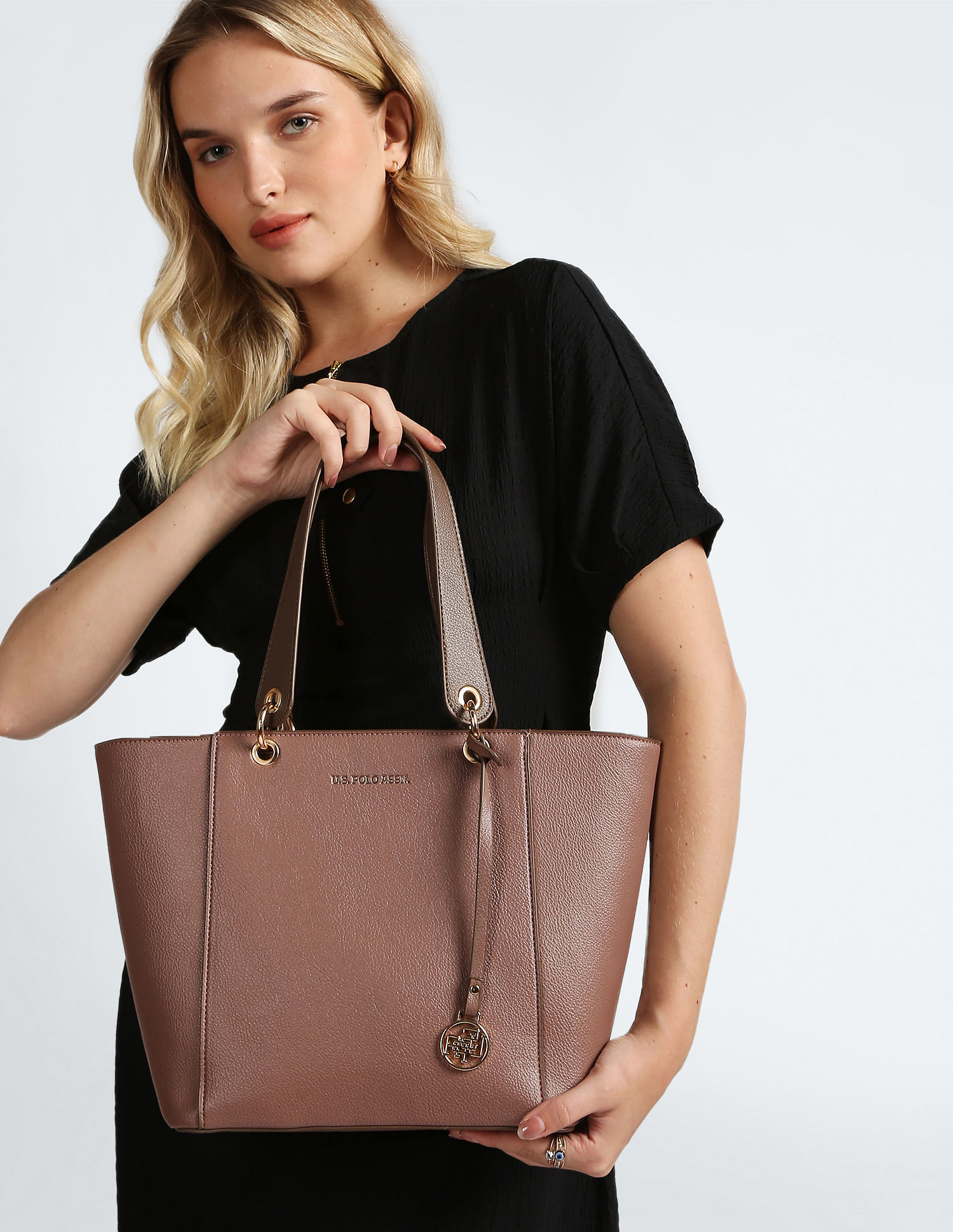 U.S. Polo Assn. Women Metallic Monogram Solid Tote Bag