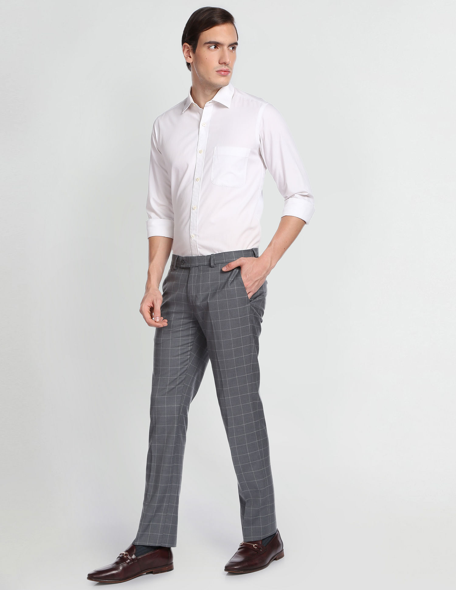 Windowpane Suit Pants In Wool Blend, A Great After-office Outfit