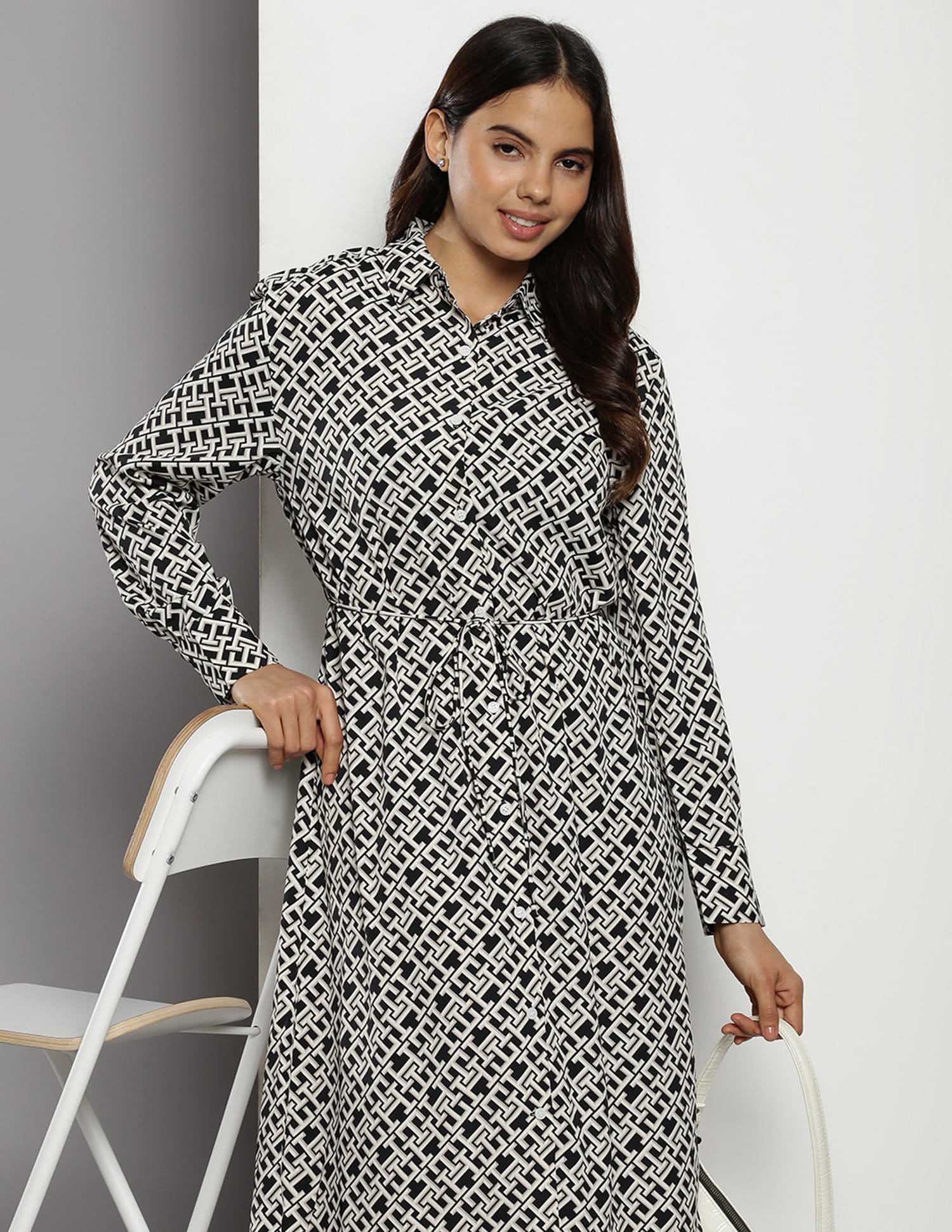 knee length dresses for ladies Tommy Hilfiger Blouson Long Sleeve Womens Midi Shirt Dress  CHO