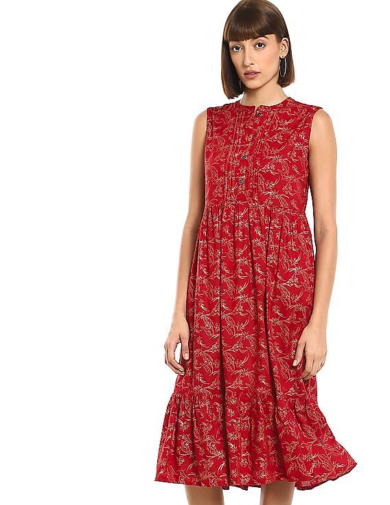 Buy Red Printed Rayon Fit and Flare Dress Online  Libas