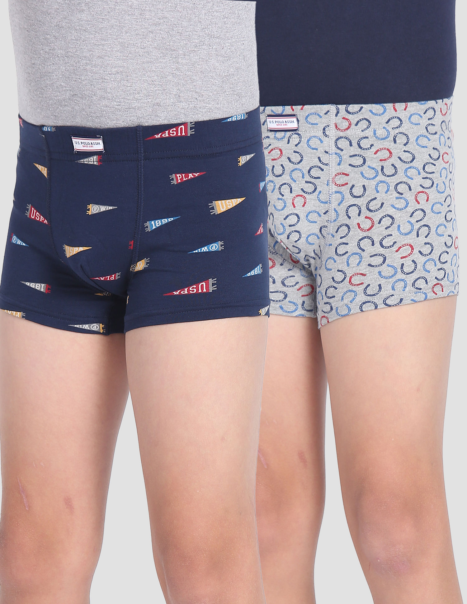 USPA Innerwear Boys Mid Rise Cotton Spandex OKT01 Trunks - Pack Of 2