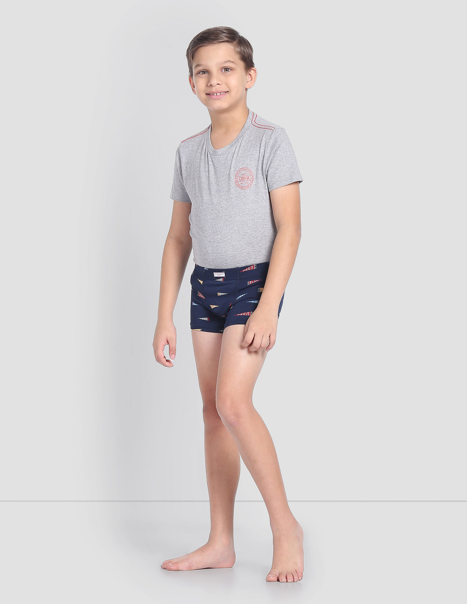 USPA Innerwear Boys Mid Rise Cotton Spandex OKT01 Trunks - Pack Of 2