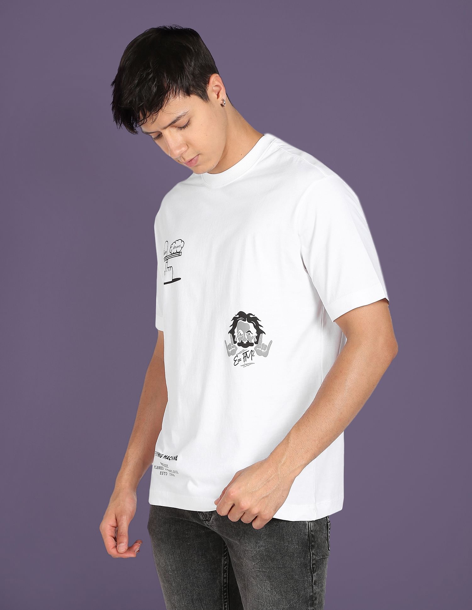 Flying Machine Puff Print Oversized T-Shirt