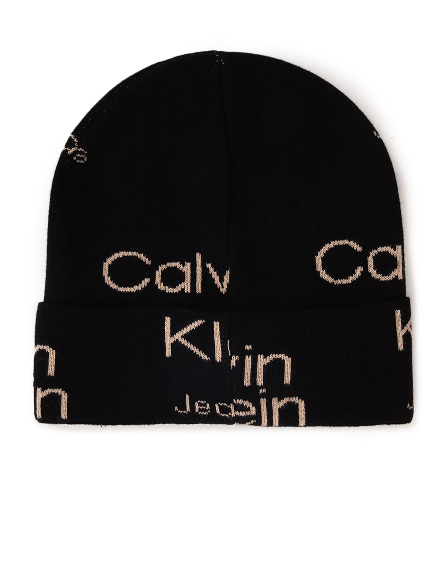 Calvin Klein Men Black All Over Print Beanie Cap