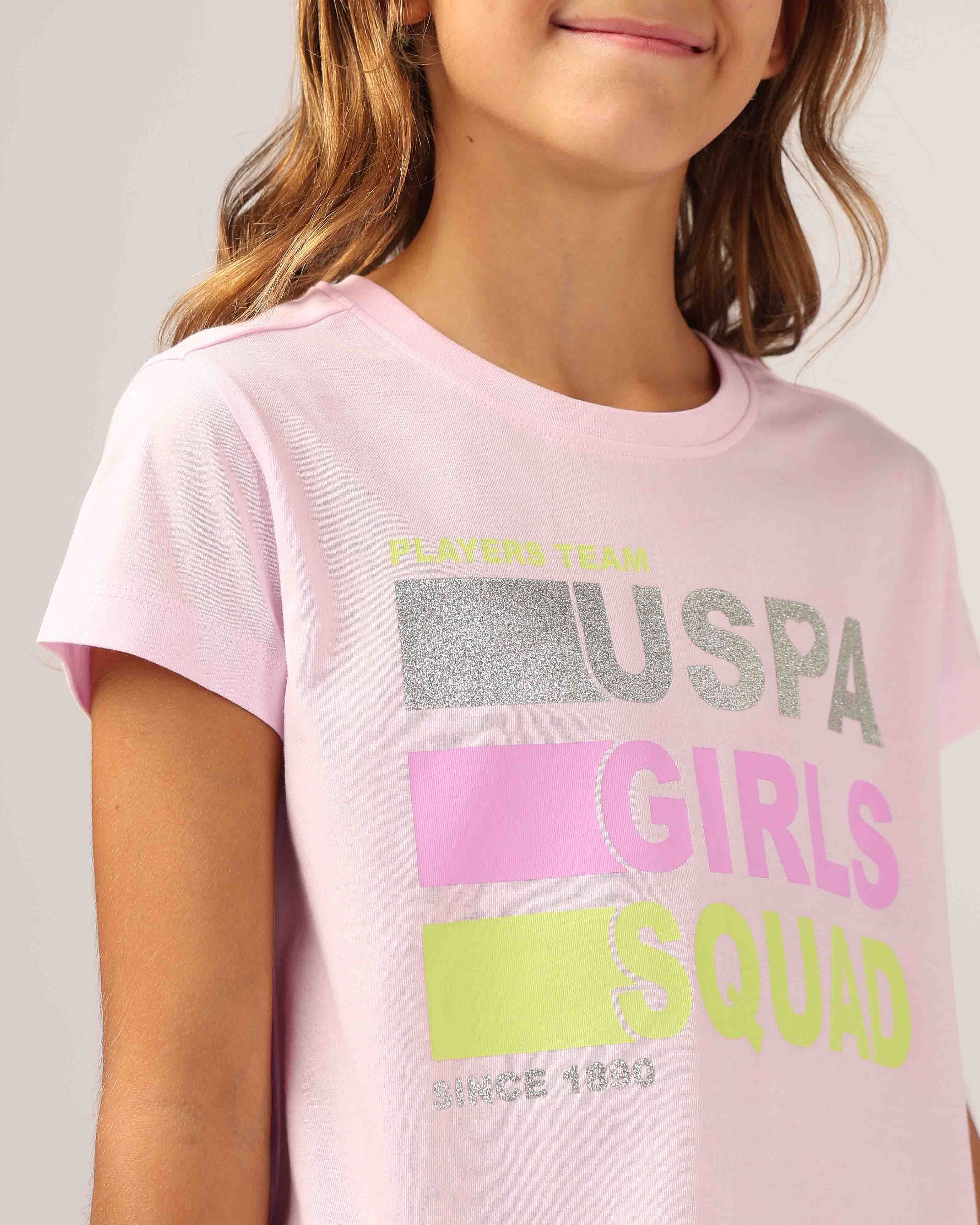 U.S. Polo Assn. Kids Girls Glitter Relaxed Fit T-Shirt