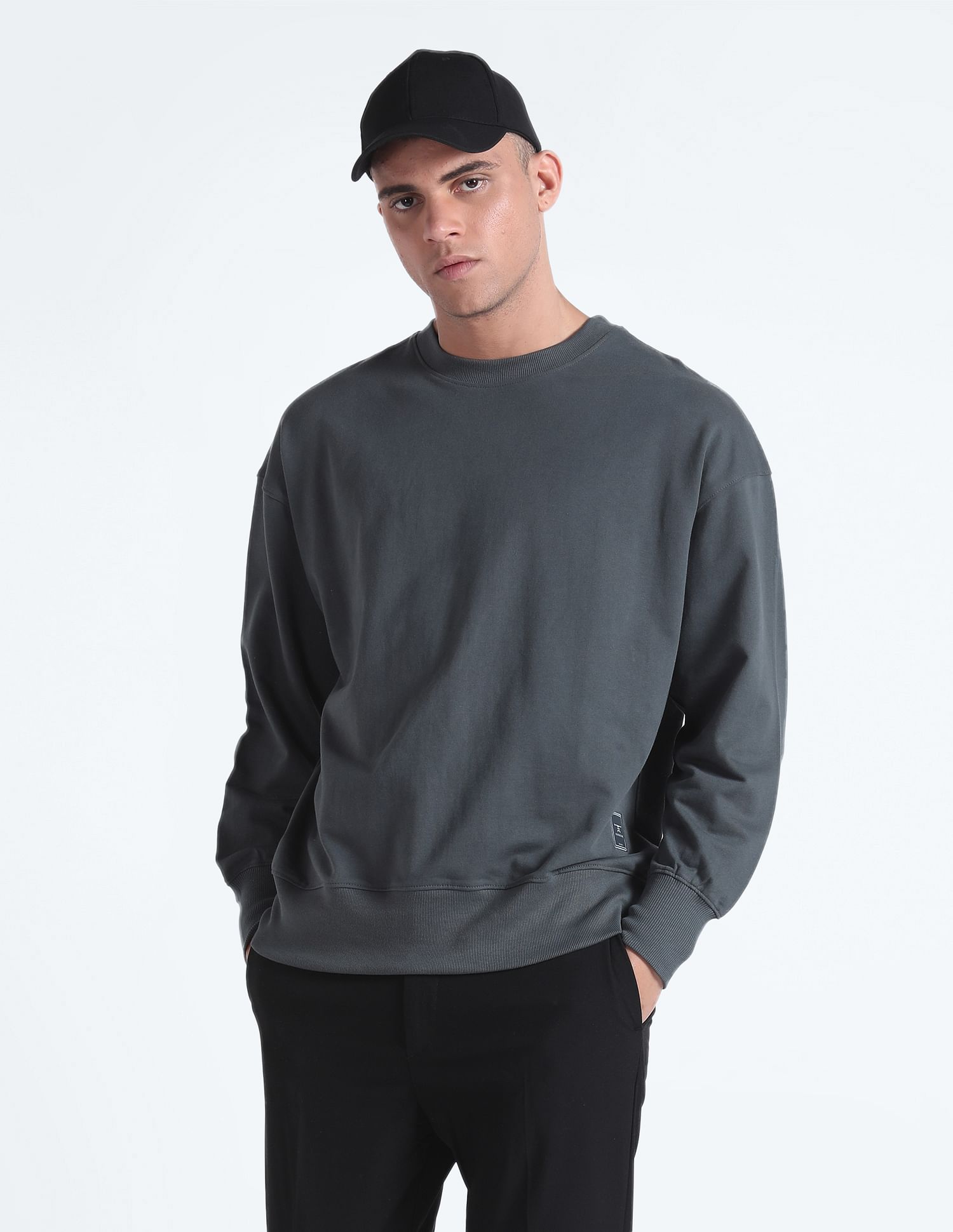 Flying Machine Oversized Solid Sweatshirt