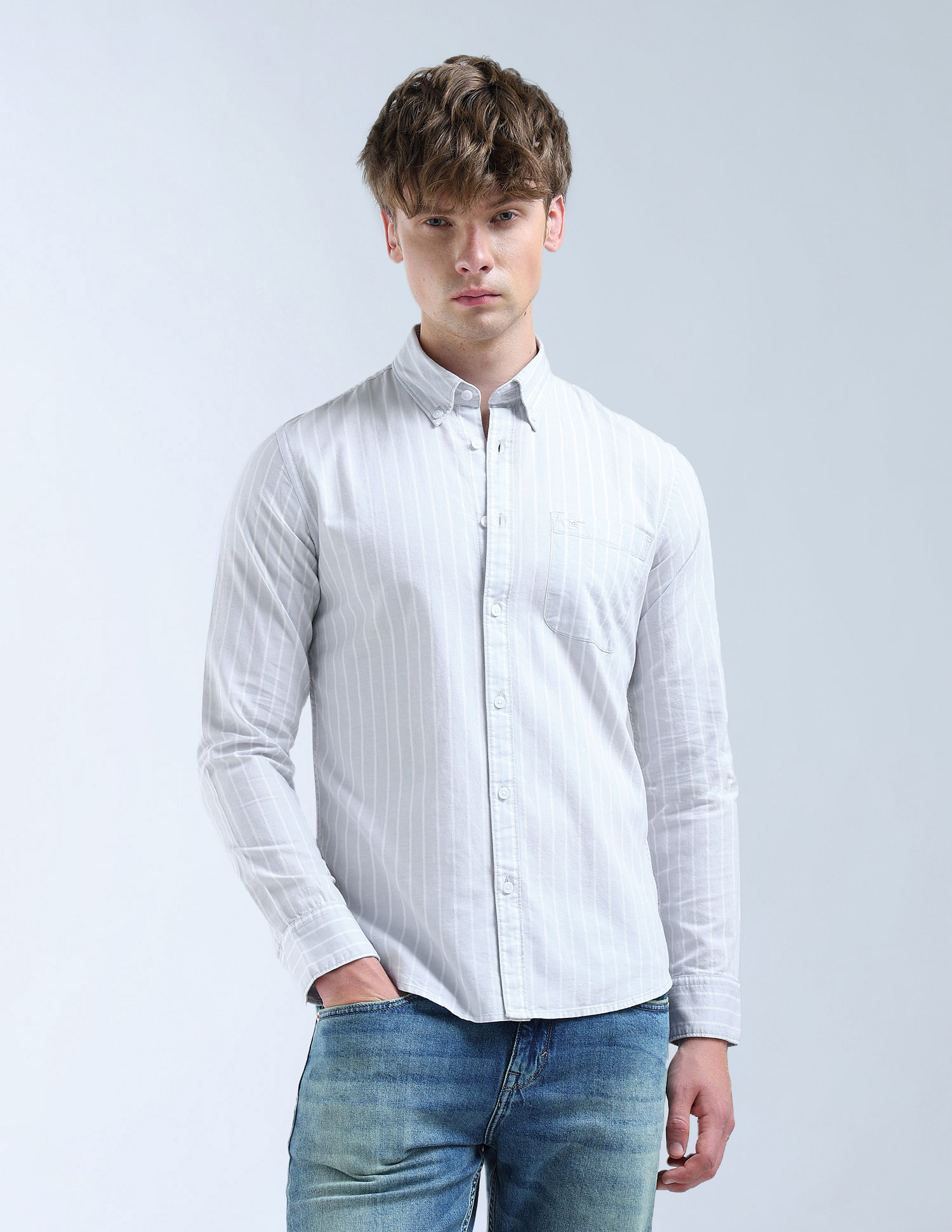 Flying Machine Vertical Striped Oxford Original Shirt